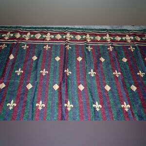 Vintage 90s Striped Fleur-de-Lis Patterned Fabric Shower Curtain